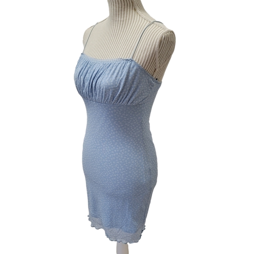 Floral Bodycon Mini Dress Blue Mesh Lace Y2K Medium - Picture 3 of 15